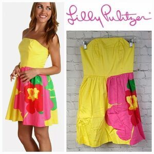 Lilly Pulitzer Starfruit Yellow Lottie Dottie Placed Strapless Fit & Flare Dress